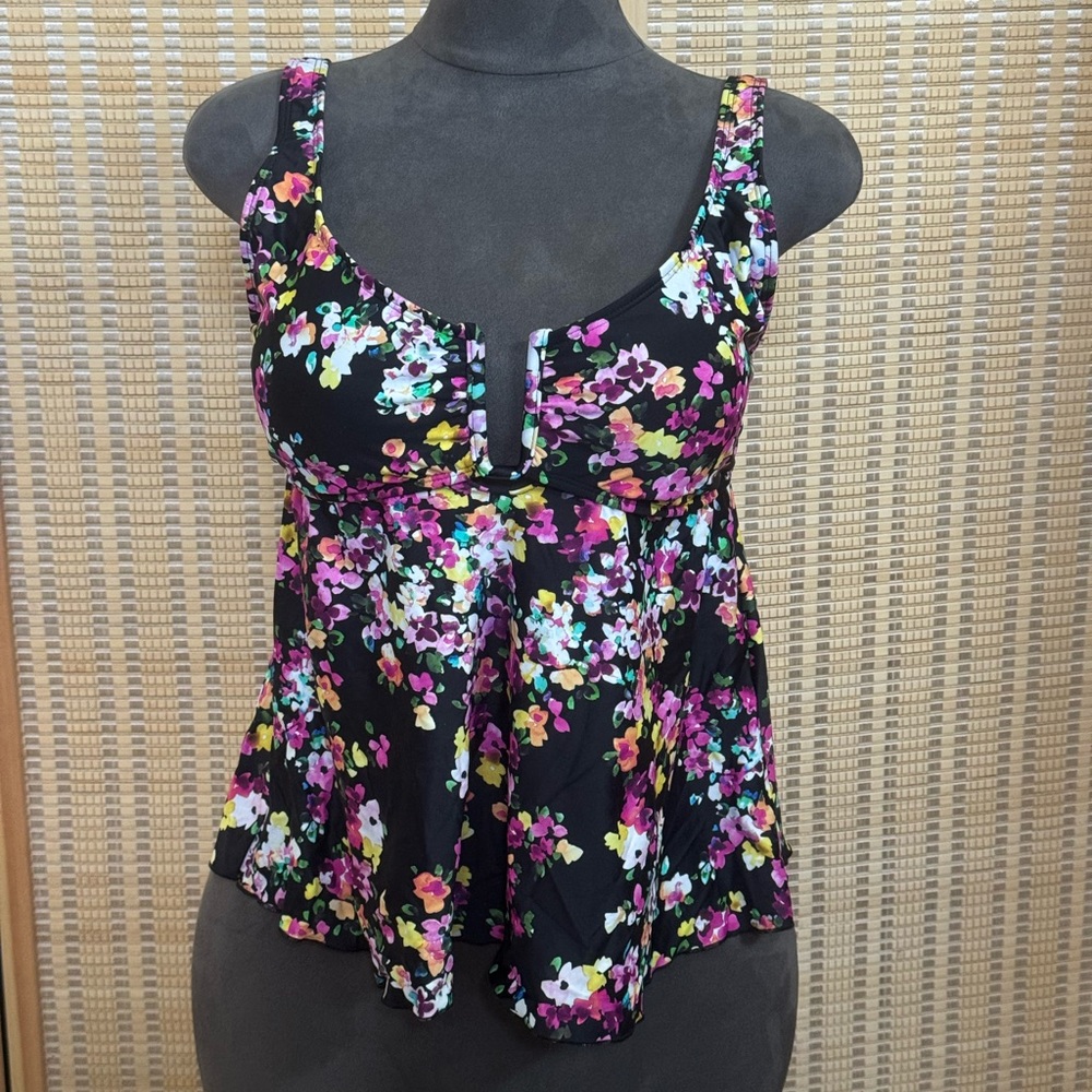 Lands' End Black Floral Empire-Waist Camisole Tank Top